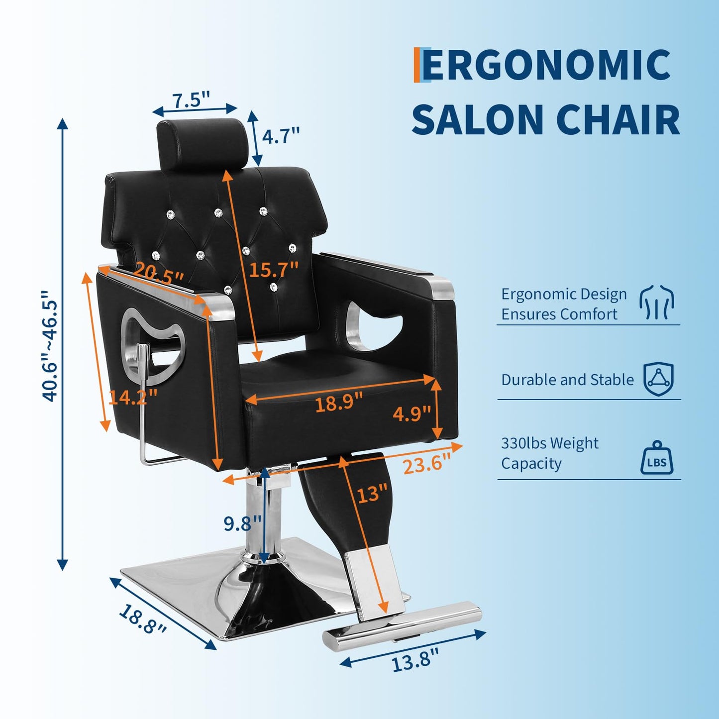 GarveeHome Barber Chair, PU Leather Reclining Salon Chair for Hair Stylist with High-Density Sponge Cushion, Hydraulic Pump Adjustable Height, 360° Swivel, Beauty Spa Equipment, Black and Chrome