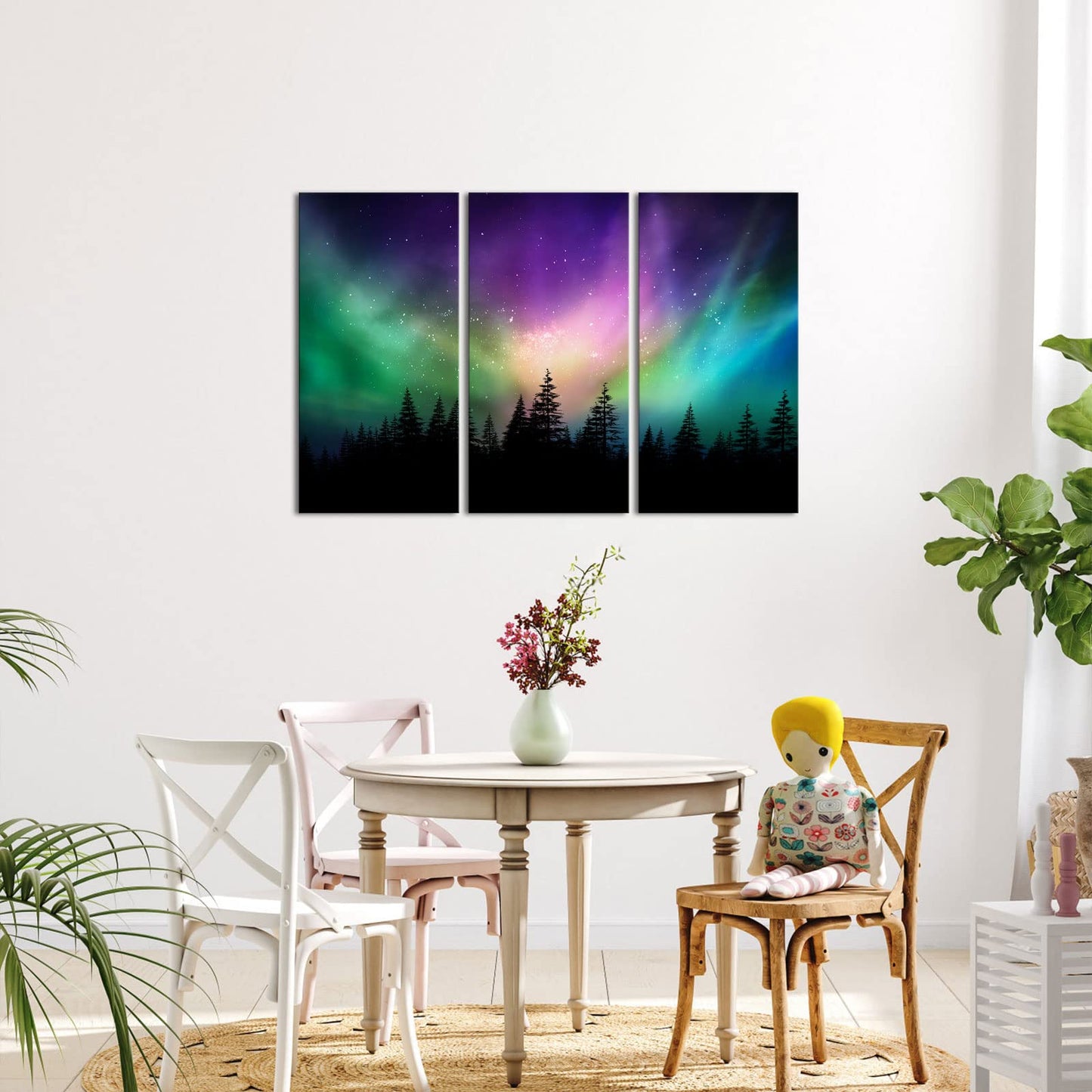 Innopics Northern Lights Wall Art Green Aurora Starry Home Decor Forests Landscape Pictures Photography Canvas Prints Art for Living Room Bedroom Offices 12" W x 24" H x3PCS