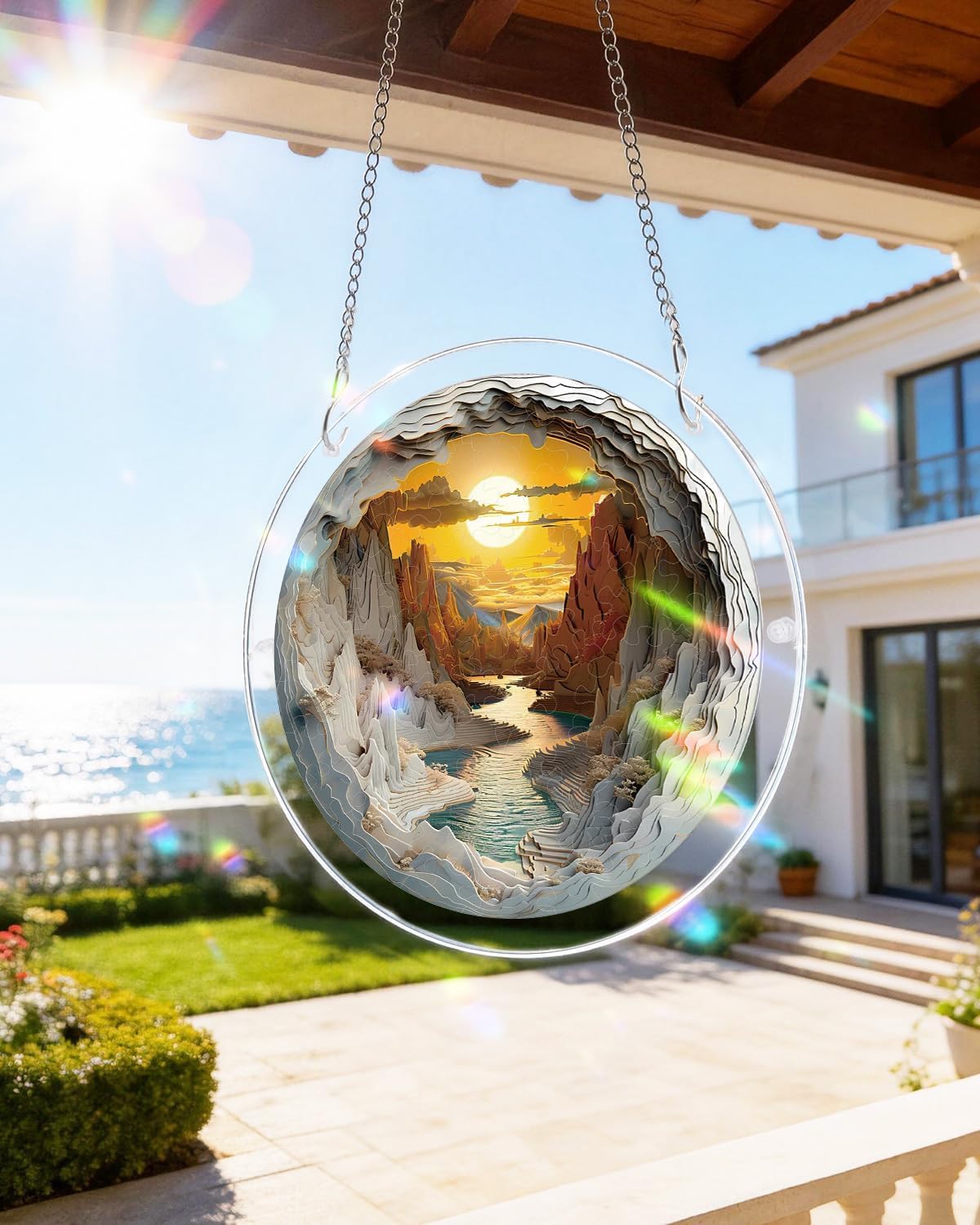 Acrylic Puzzles Suncatcher Window Hanging, Sunset Canyon Puzzle, Acrylic Suncatcher for Doors Garden, Mother's Day Christmas Birthday Gifts for Women Men (M - 8.2 * 8.2 in)
