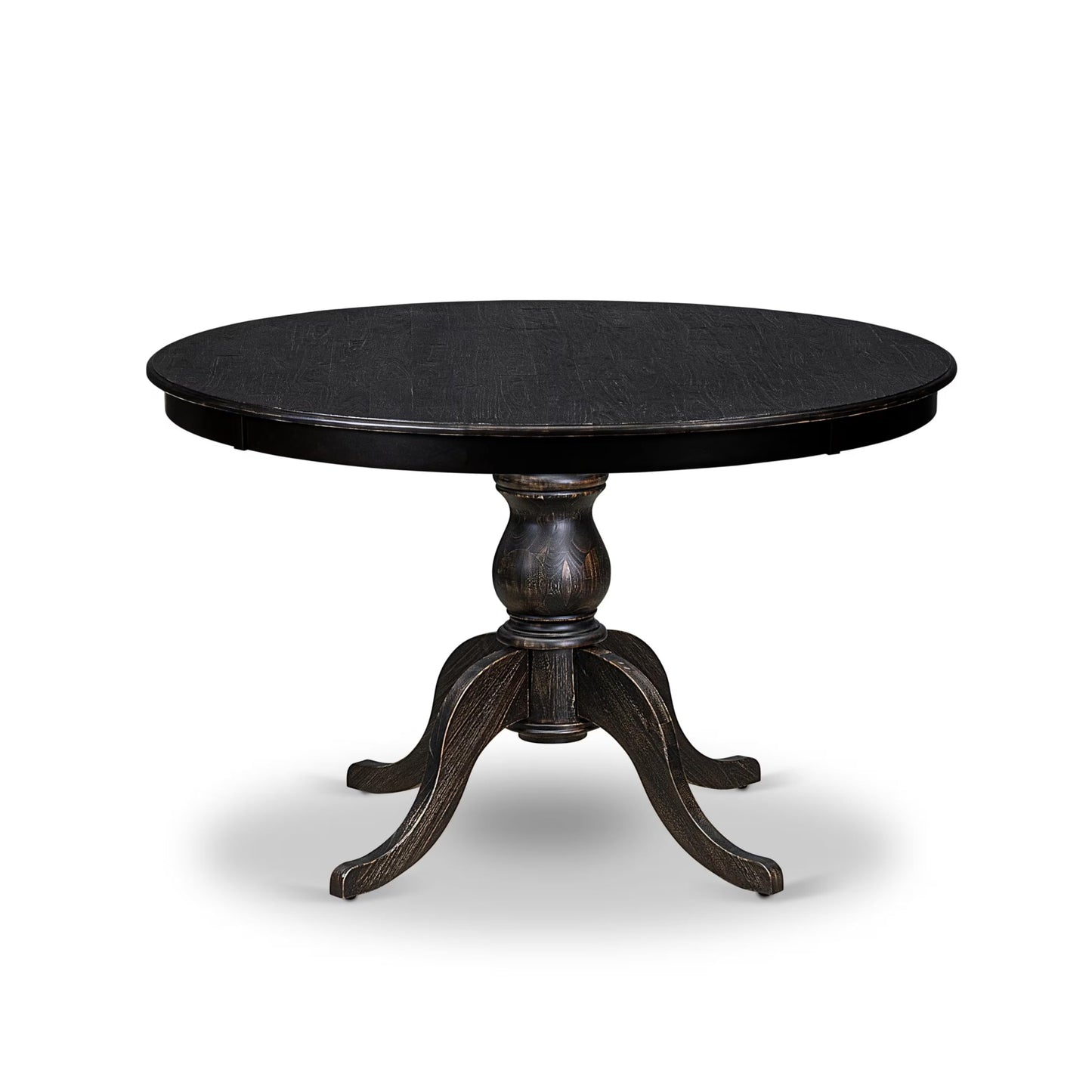 Luxe by East West Furniture FE6-11-TP Wooden Kitchen Table with Acacia Wood Round Tabletop and Stylish Pedestal Base - Sand Blasted Black Finish