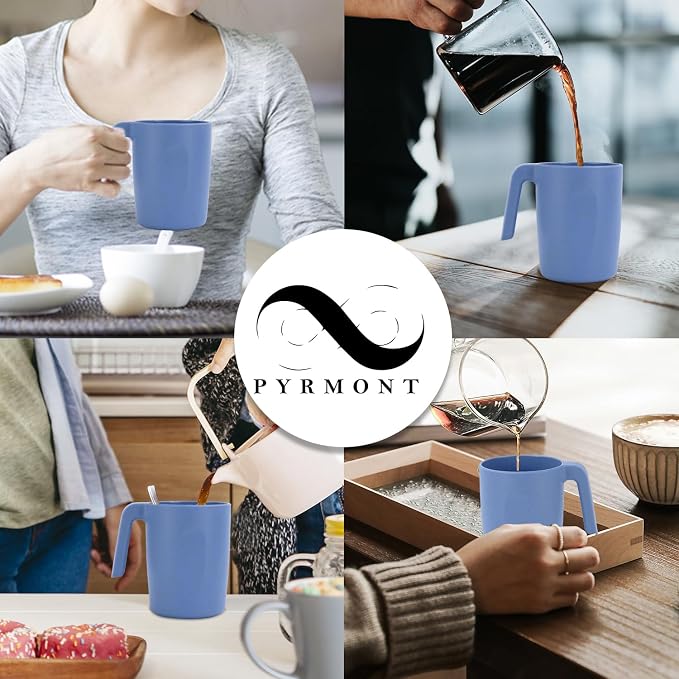 PYRMONT Wheat Straw Cups 16 Oz Alternative Plastic Cups With Handle Dishwasher & Microwave Safe Mug Set of 6 Unbreakable Cups Set for Party,Camping,Family Dinner-Lightblue