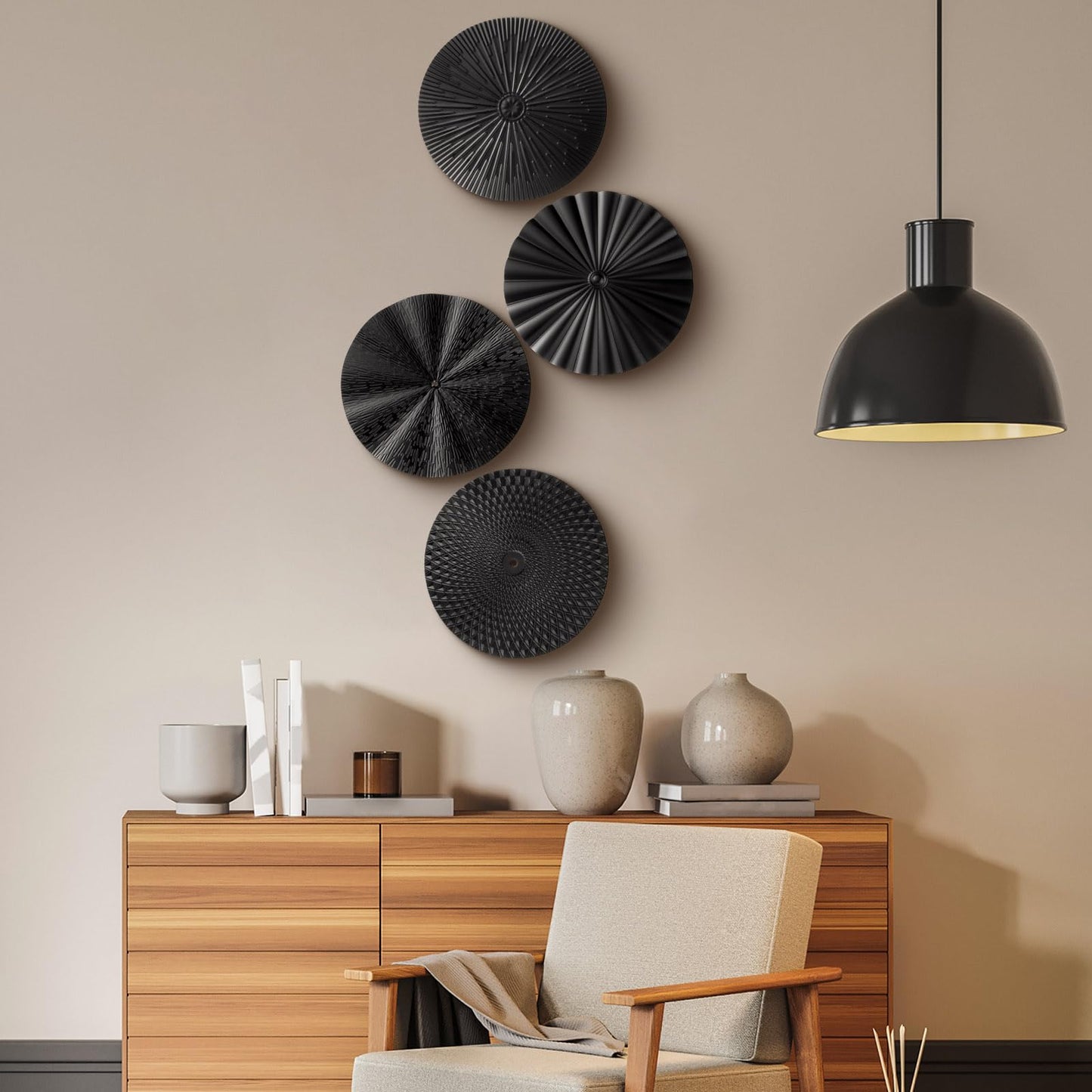 Hicarer 4 Pcs 12 Inch Metal Wall Art Decor Sunburst Hanging Metal Artwork Decor Wall Art Decorations for Home Living Room Office Gift for Christmas(Black)