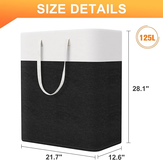 TasticTotes laundry basket 3-Pack, laundry hamper, Hamper with handles, collapsible laundry baskets, Waterproof dirty clothes hamper, Towel Storage for Home or Dorm, 125L-Black
