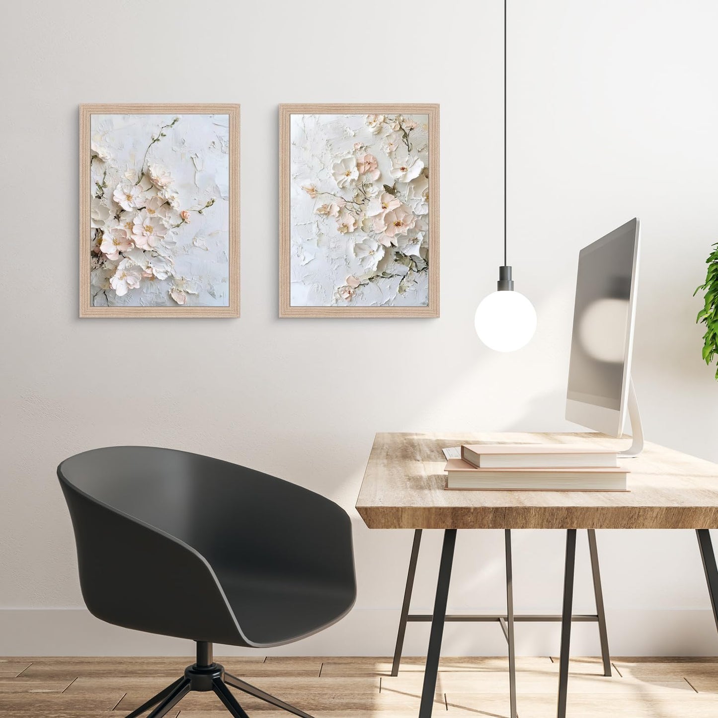 Framed 3D Floral Texture Canvas Wall Art Relief Textured Floral Oil Painting Modern Neutral Floral Poster Gallery Framing Plant Decor Living Room Bedroom 12x16inch x 2 Ready to Hang