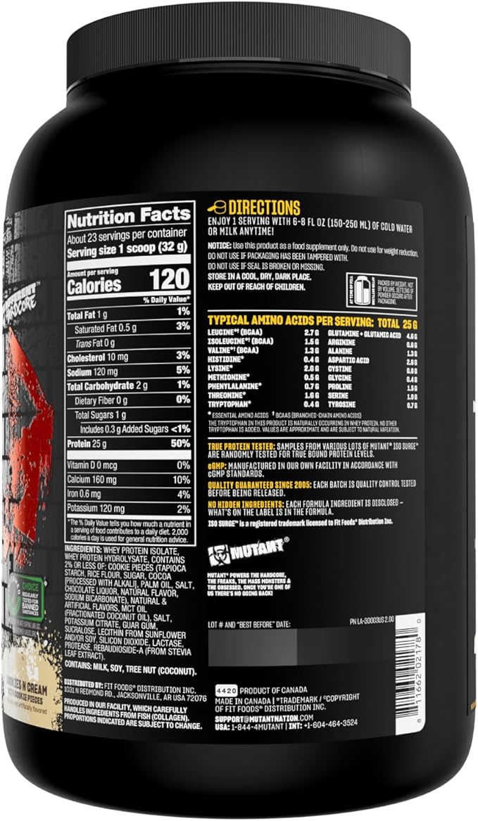 Mutant ISO Surge Whey Protein Isolate Powder Acts Fast to Help Recover, Build Muscle, Bulk and Strength, 1.6 lb (Cookies & Cream)