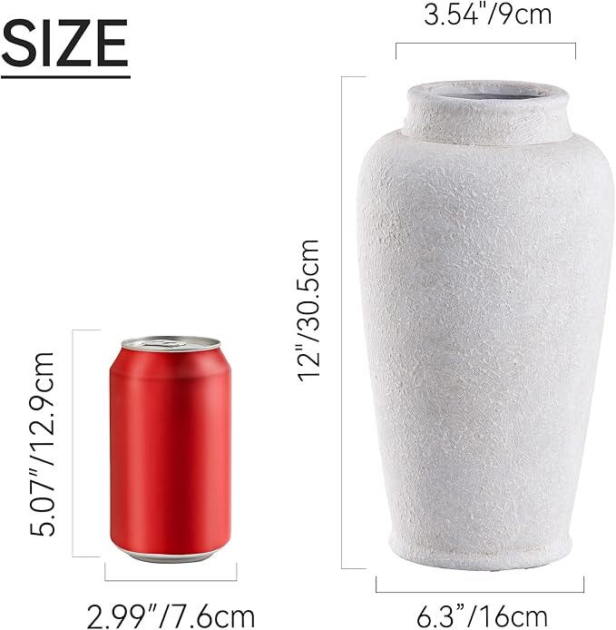 Ceramic Large Vase, Flower Vase Tall Rustic Farmhouse Decorative Vase Floral Pottery Vases for Home Decor Table Living Room Entryway Mantel Bedroom Bathroom Kitchen - 12" W