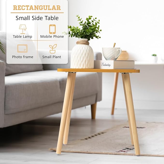 FORAOFUR Side Table, Modern Small End Table, Wood Nightstand for Living Room, Bedroom and Balcony, Rectangular Accent Table Home Decor, Easy Assembly, Natural