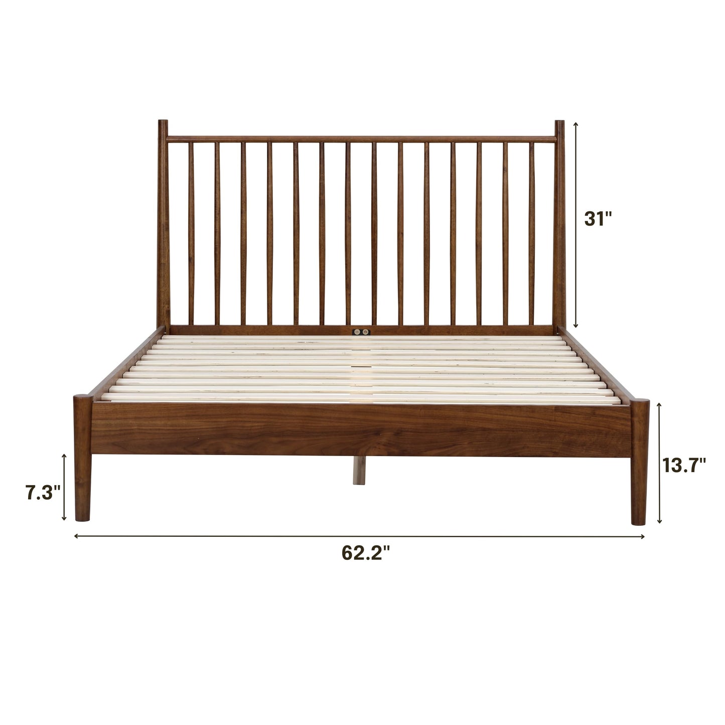 NTC Inno Wooden Bed Frame with Headboard, Solid Oak and Rubber Wood Foundation with Silent Slats and Wood Central Supports, 1000 Lb Capacity, Effortless Assembly, Queen - Dark Walnut