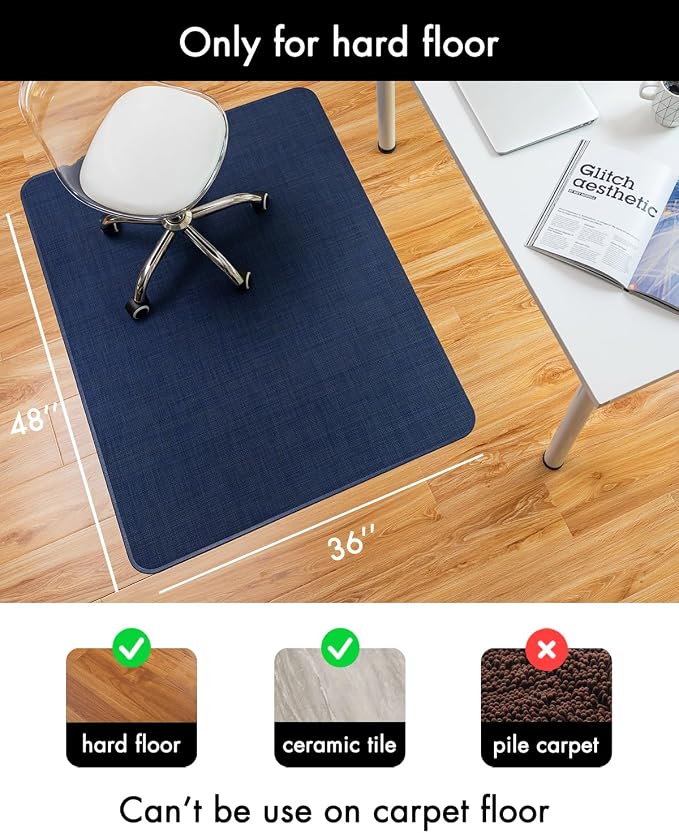 BARoyal Office Chair Mat for Hardwood Floor Under Desk Computer Rolling Chair Mat for Wood/Tile Floor Non-Slip Heavy Duty Desk Rug PVC Plastic Hard Floor Protector 36" x 48"(Indigo)