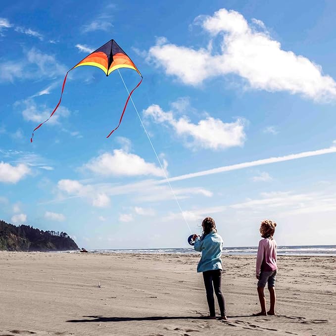 Delta Kite for Kids & Adults - Easy to Fly Large Single Line Beach Kite with 300ft String Handle Included, Perfect for Beginners, Teens