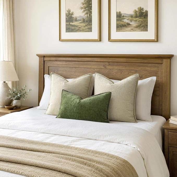 MIULEE Pack of 2 Lumbar Throw Pillow Covers 12x20 Inch Sage Green Farmhouse Decorative Pillow Covers with Stitched Edge Soft Chenille Solid Dyed Summer Pillow Covers for Couch Sofa Bed Living Room