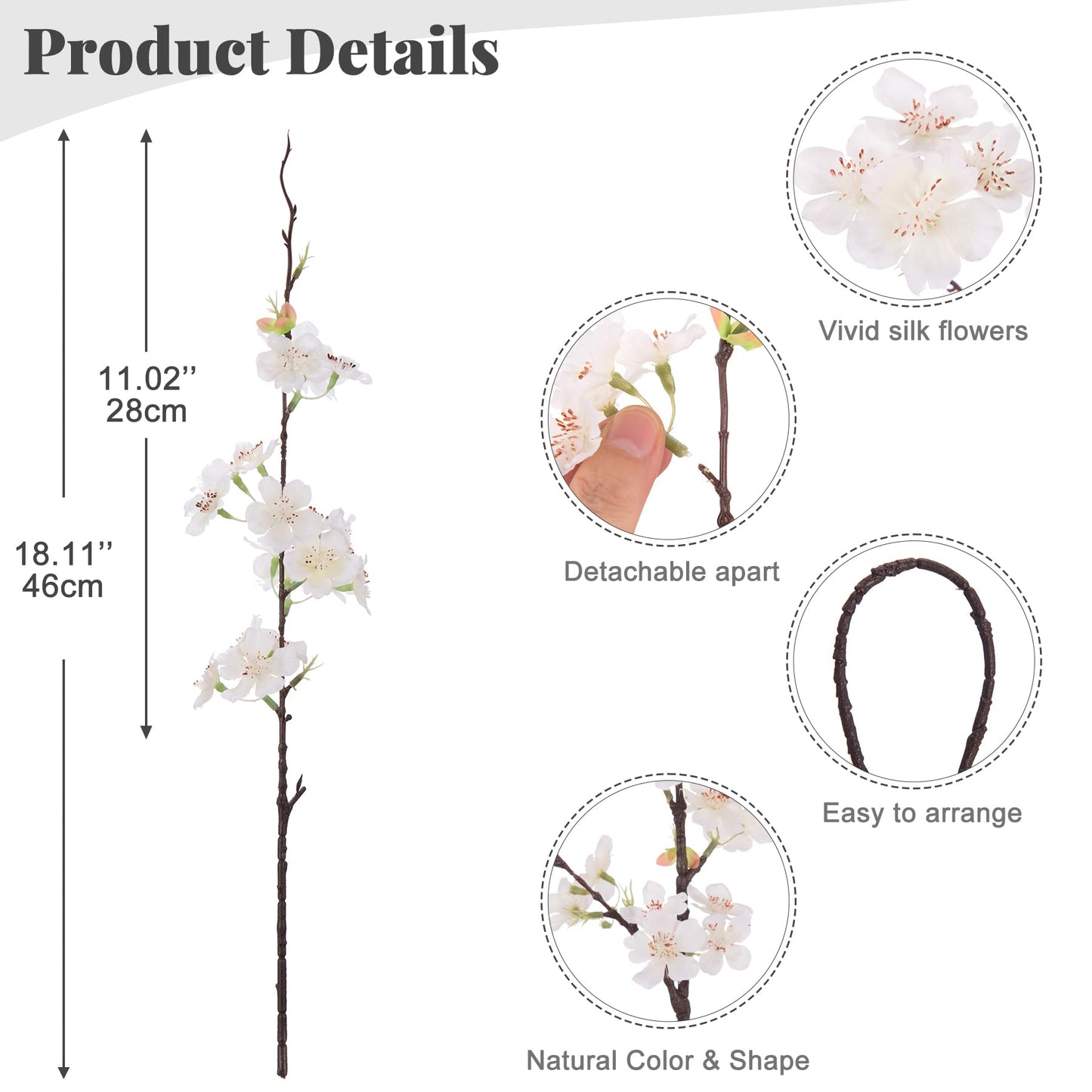 INXUGAO 12 PCS Faux Cherry Blossom Branches Decor 18.11 Inch Fake Artificial Cherry Flowers for Home Indoor Decoration Vase Arrangement Table Living Room Bedroom Spring Decor