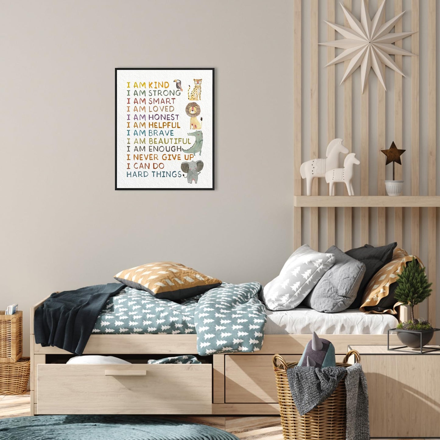 Jungle Safari Nursery Wall Decor: Hold Him a Little Longer Quote Kids Wall Art Framed 12"x15",Giraffe Lion Animal Picture Posters Nursery Art Wall Hanging Decor for Toddler Baby Boys' Rooms