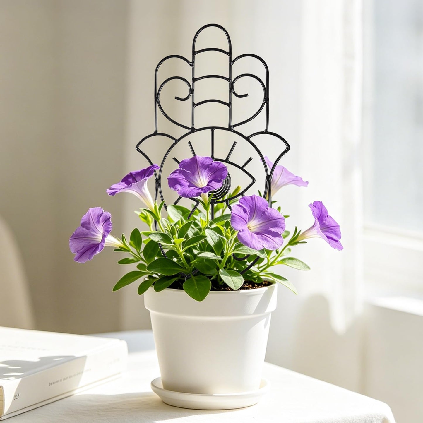 2 Pack Decorative Plant Trellis, 15 Inch Hand Style Metal Plant Support Stakes, Metal Decorative Curved Art Plant Trellis for Indoor Potted Climbing Plants Vines Flower Houseplant Garden Decor