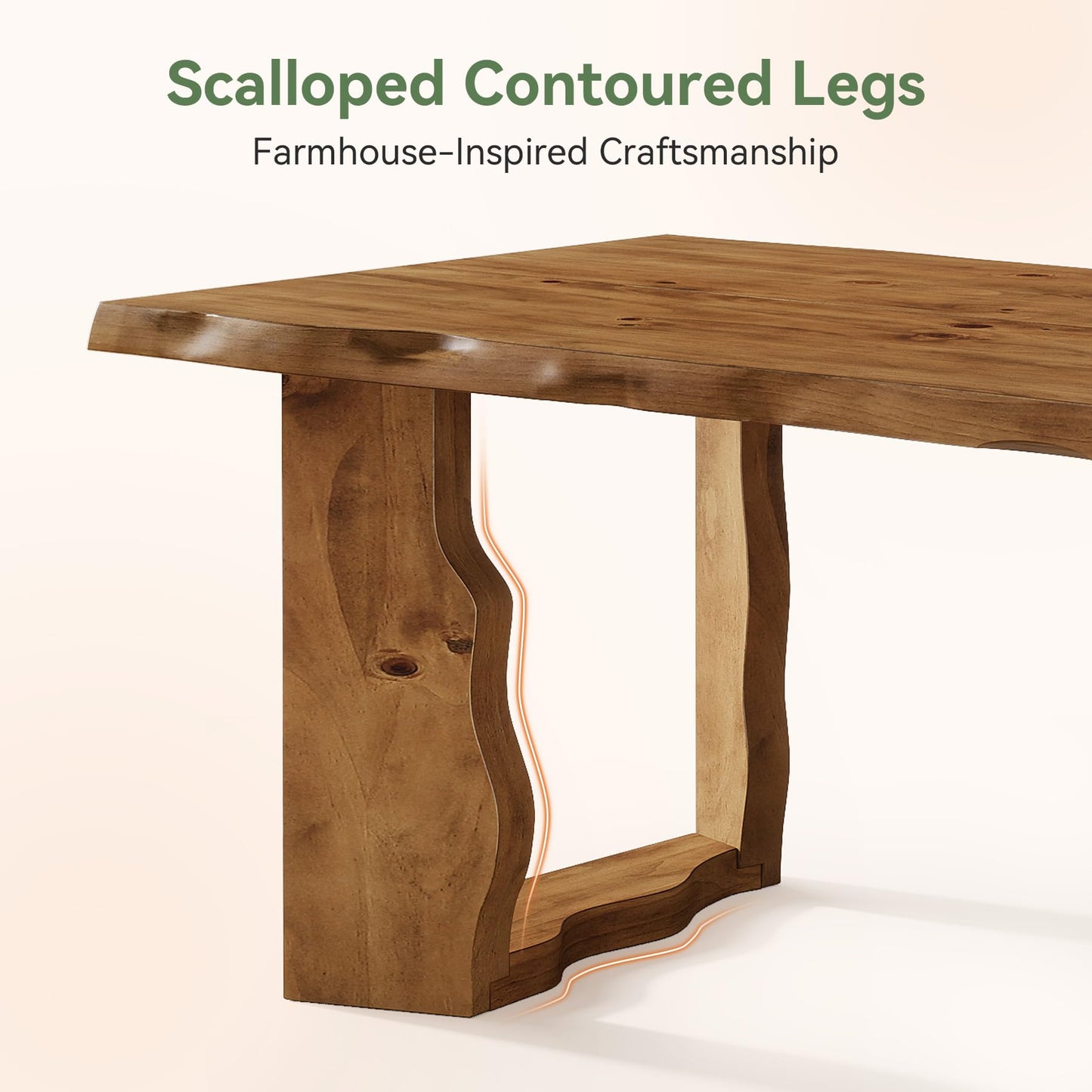 TRIBEWOOD 63" Live Edge Solid Wood Dining Table, Modern Rustic Kitchen Table with Sculptural Legs, 6-Person Rectangular Dinner Table for Dining Room, Kitchen,Natural Walnut Finish