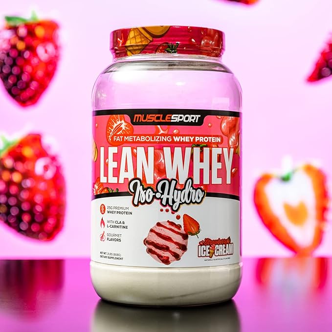 Musclesport Lean Whey Revolution??Protein Powder - Whey Protein Isolate - Low Calorie, Low Carb, Low Fat, Incredible Flavors - 25g Protein per Scoop (2LB, Strawberry)