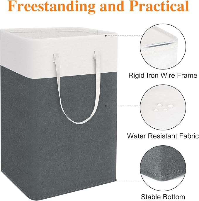 TasticTotes laundry basket 3-Pack, laundry hamper, Hamper with handles, collapsible laundry baskets, Waterproof dirty clothes hamper, Towel Storage for Home or Dorm, 88L-Grey