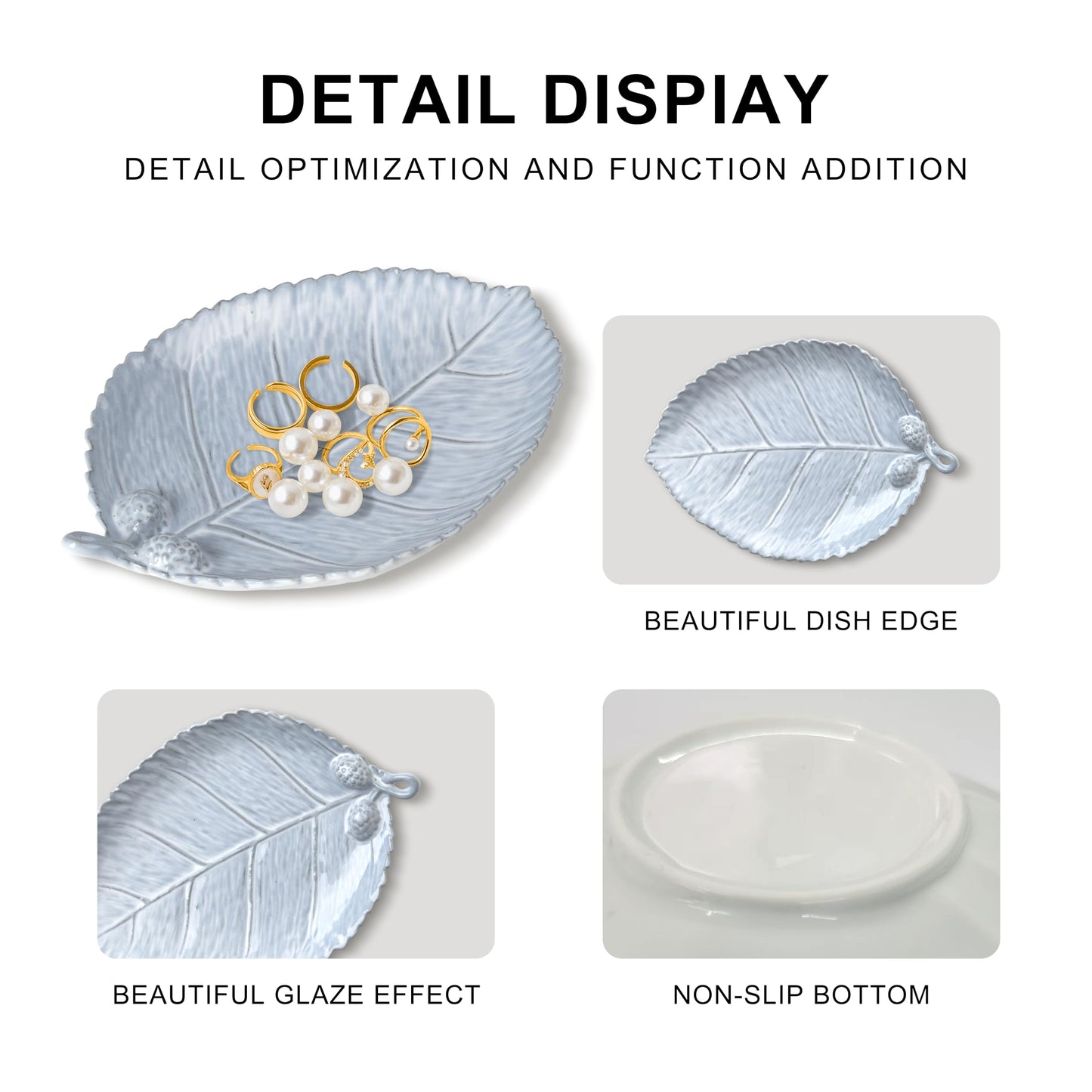 Ceramic Jewelry Dish, Decorative Tray for Rings Earrings Necklaces Bracelet Watch Keys, 4.50" Trinket Tray as Gifts for Women (Antique Leaf)