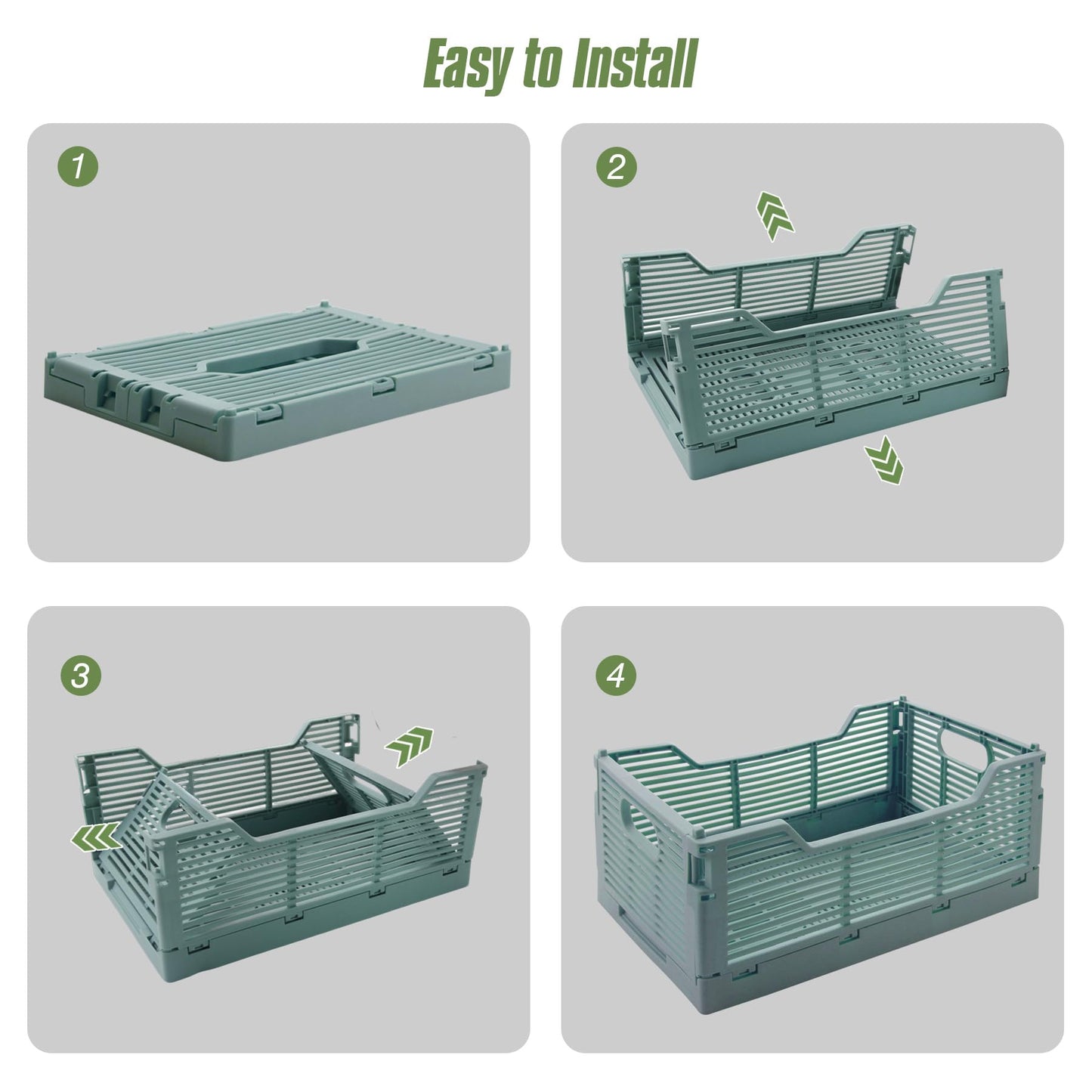 Vivikivi 4-Pack Plastic Crates for Storage, Collapsible Storage Crates Stackable, Space-Saving Foldable Crate for Home Kitchen Classroom Office Bedroom Bathroom (12''x8.07''x4.92'', Blue)