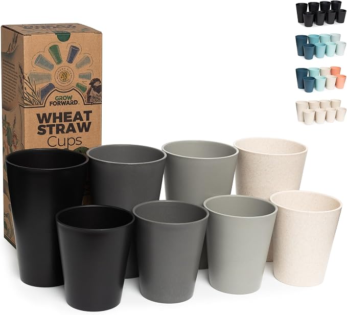 Grow Forward Premium Wheat Straw Cups - 13 & 20 oz Unbreakable BPA Free Hard Plastic Cups - Reusable Lightweight Plastic Drinking Glasses for Kitchen, Outdoor, Water, Camping, RV - Moonlight