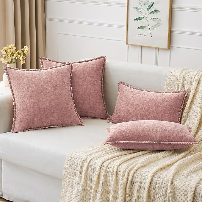 MIULEE Pack of 2 Couch Throw Pillow Covers 20x20 Inch Blush Pink Farmhouse Decorative Pillow Covers with Stitched Edge Soft Chenille Solid Dyed Pillow Covers for Sofa Bed Living Room
