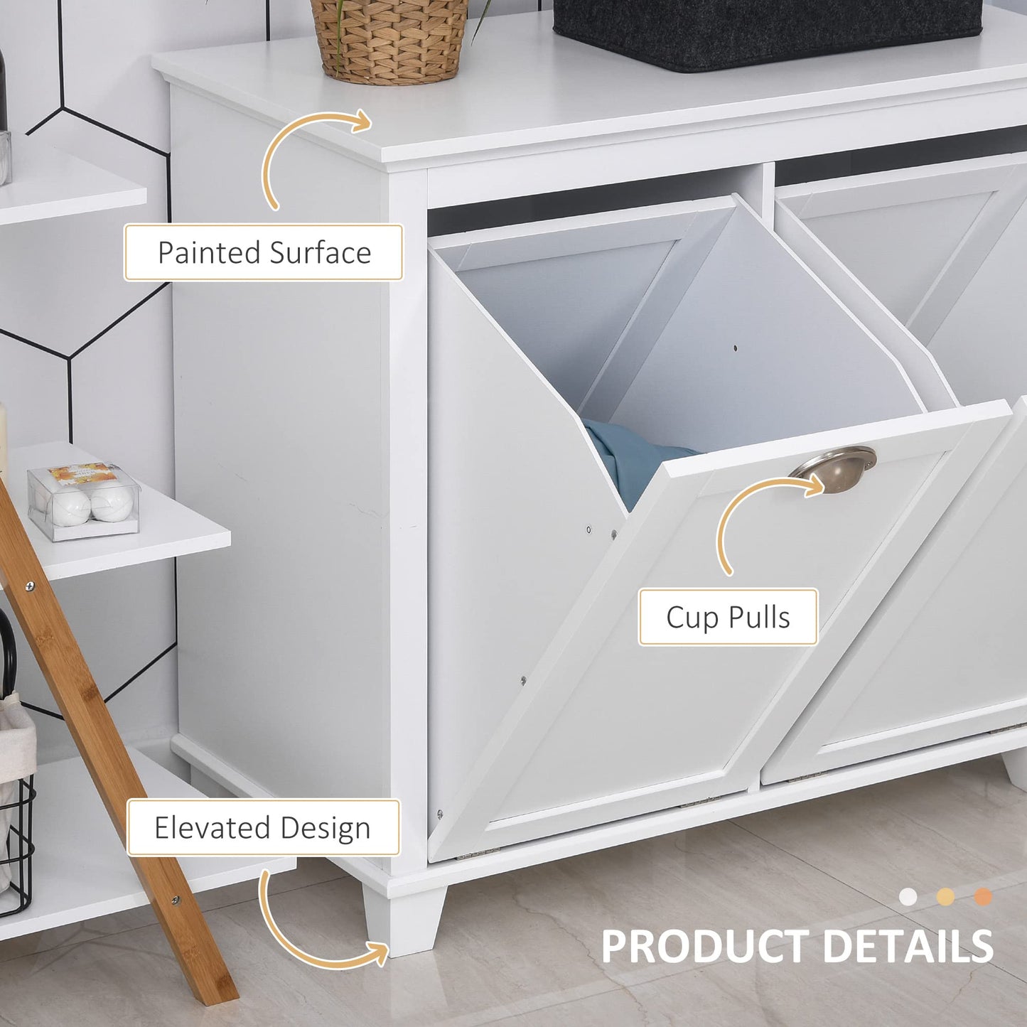 Tilt-Out Laundry Sorter Bathroom Cabinet, White