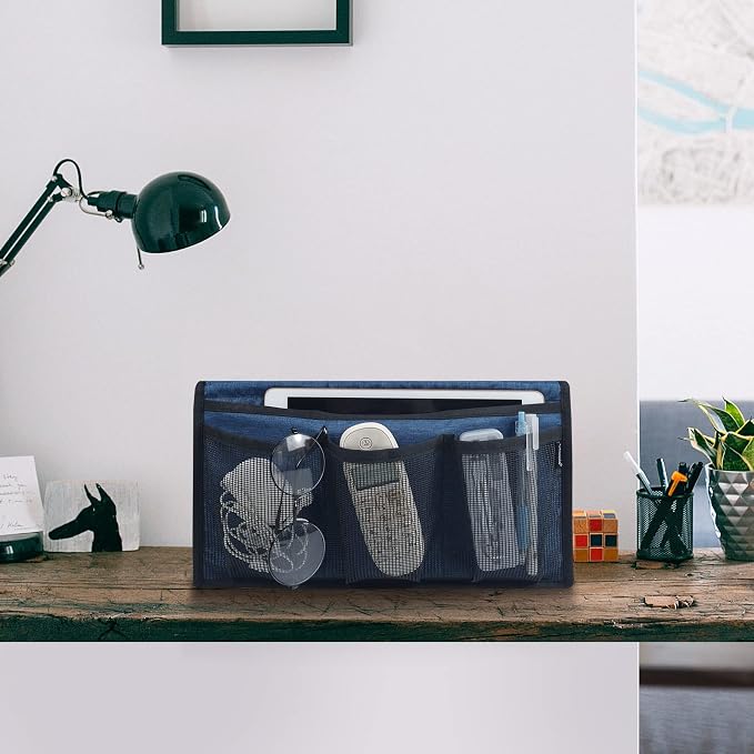 Gloppie Bedside Storage - Table Nightstand & Loft-Bed Caddy with Pockets - Dorm Organizer, Blue