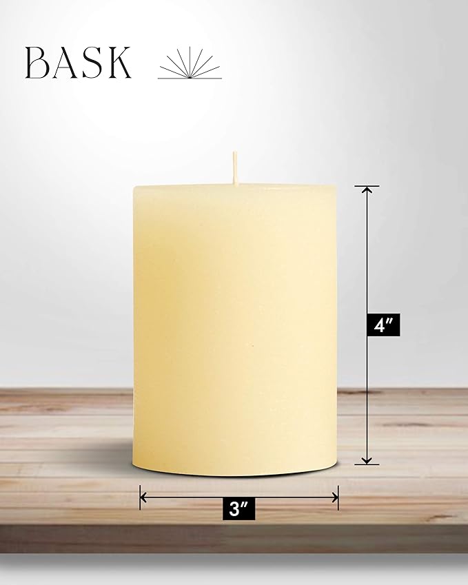 Mottled Pillar Candles by Bask - Set of 8-3" x 4" Dripless Unscented Candles in Ivory for Home Decor, Relaxation & All Occasions