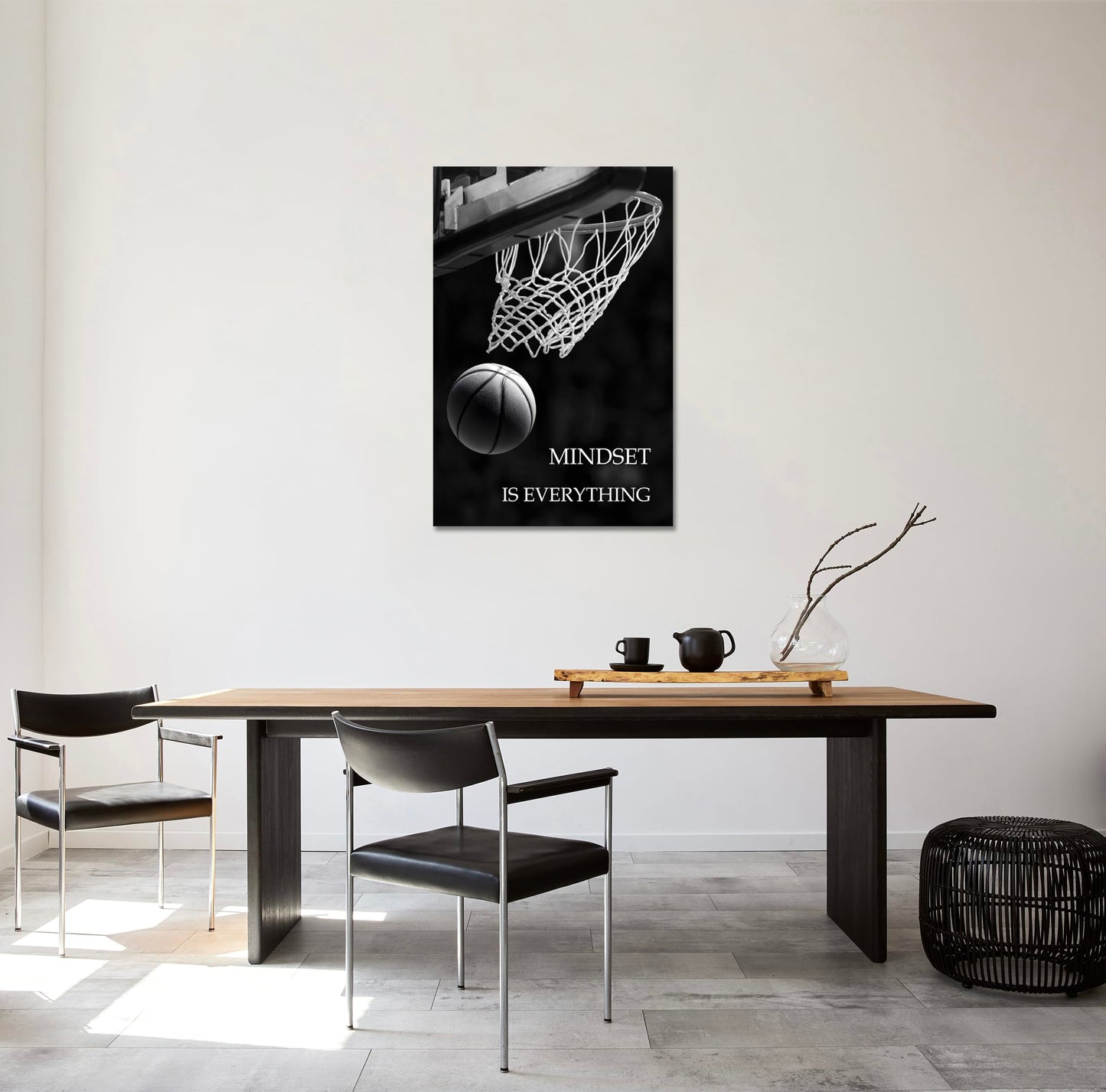 SKASNFAI Mindset is Everything Canvas Wall Art Basketball Poster Room Decor Inspirational Motivational Quotes Print Picture Framed for Boys Room Sports Themed Office Decor (12L x 16W)