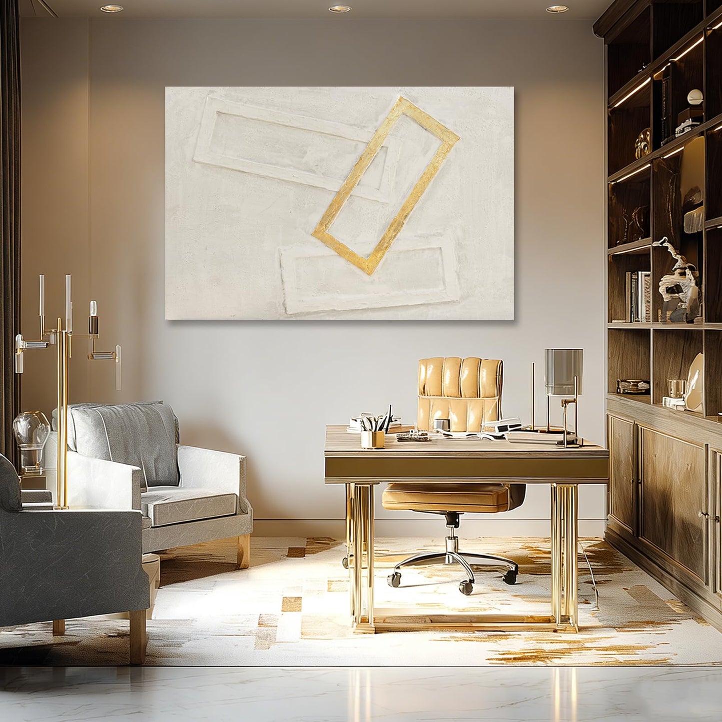 Dolidoteart White Gold Beige Canvas Wall Art, Hand Painted Oil Painting, Large Abstract Wall Art for Living Room, Modern Textured Horizontal Wall Decor for Bedroom Office, 32x48 Inch