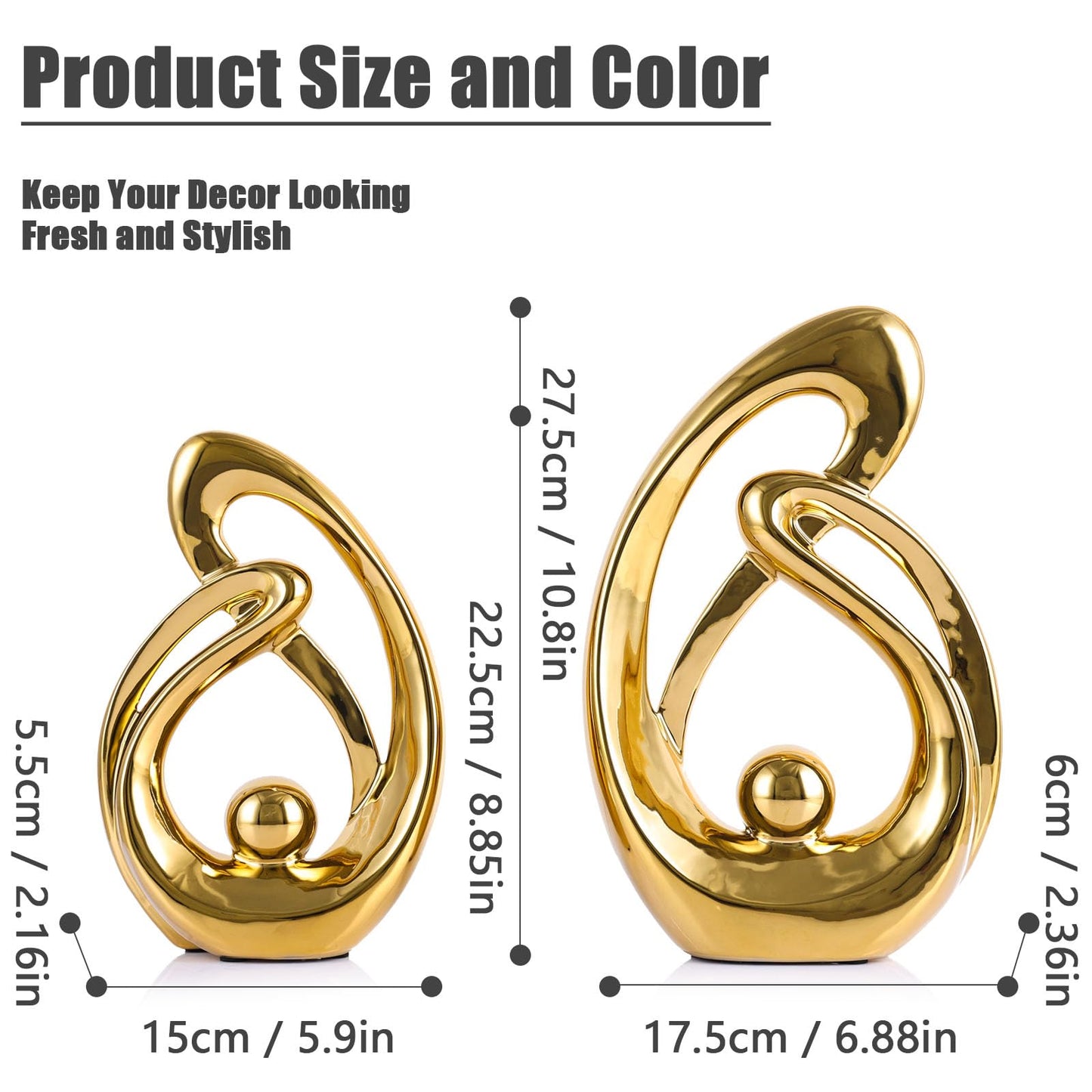 XMGZQ Home Decor Accent,Porcelain Art Mid Century Bookshelf Decorations,Gold Centerpieces for Tables,Abstract Ceramic Statue Sculpture for Coffee Table Mantel Tv Stand Centerpieces (Gold, Large)