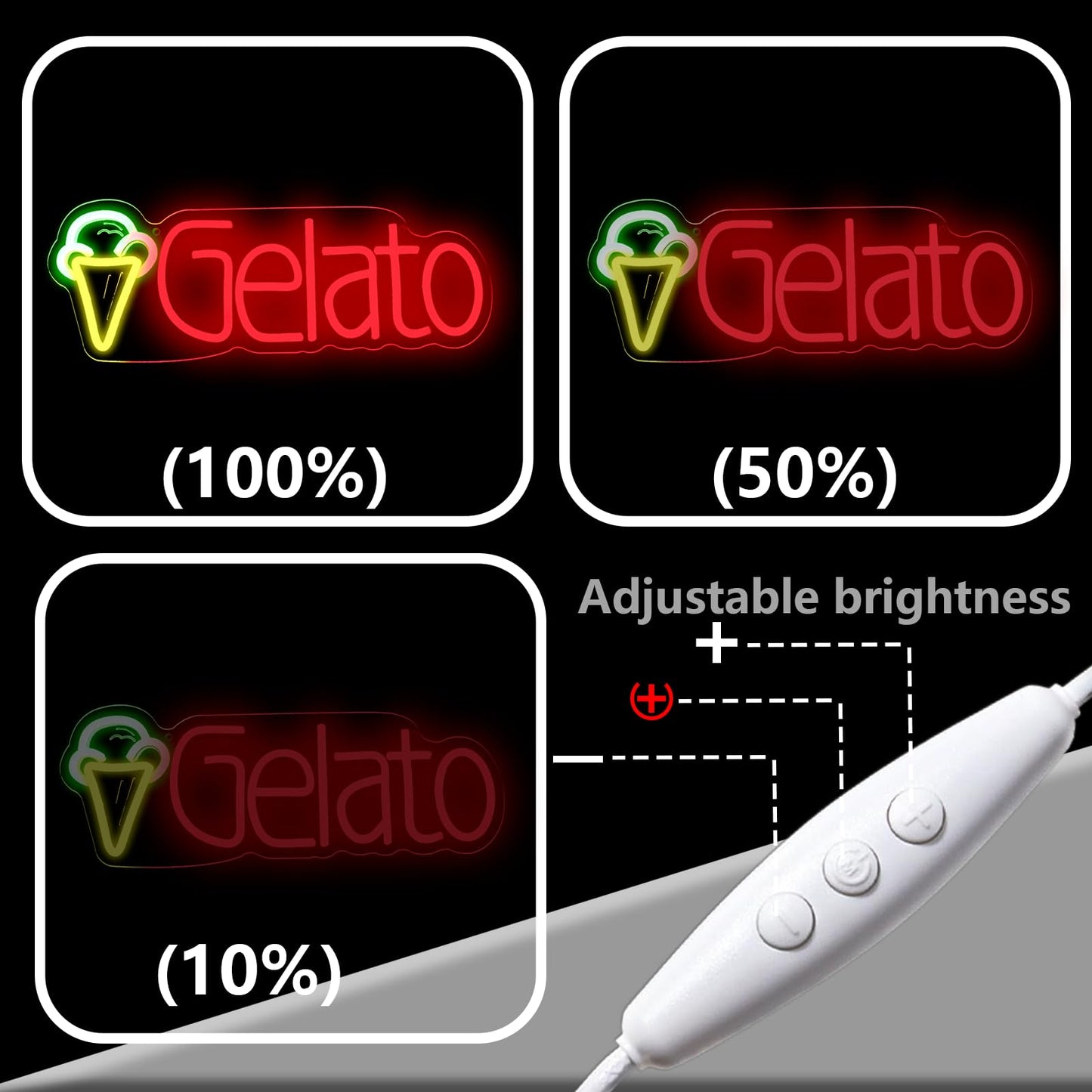 KODGGHK Gelato Neon Sign for Wall Decor, Italian Ice Cream Neon Light with Dimmer Switch for Business, USB Power LED Sign Lights for Home Bar Store, LED Neon Sign Wall Art Neon Light for Beer Pub(Gelato)