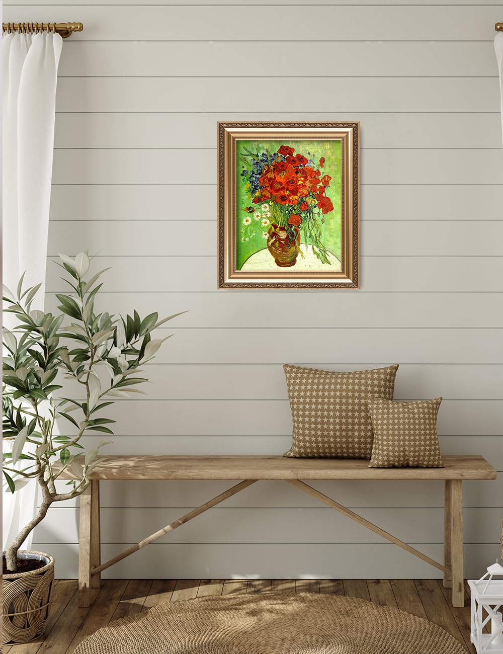 DECORARTS - Red Poppies and Daisies, Vincent Van Gogh Art Reproduction. Giclee Prints Match with Golden Framed for Wall Decor. Picture Size: 20x16 in, Framed Size: 26x22 in
