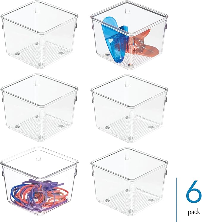 iDesign Plastic Drawer Organizer Bins - Storage for Kitchen, Bathroom, and Desk Drawers - Set of 6 - Clear