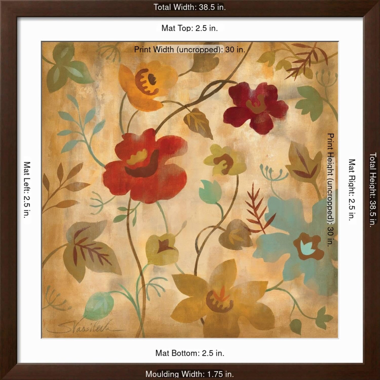 ART.COM Wall Art Print Antique Embroidery II on Brown Frame by Silvia Vassileva, 38" x 38"