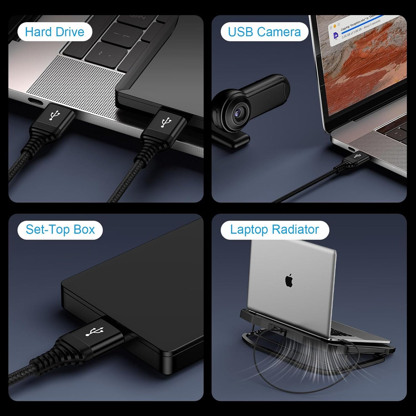 3.0 6 Bar,Monitor,USB3.0 Hub,Projector,Set USB A to A, FT, Male to Male Cable Double End USB Cord Data Transfer Cord