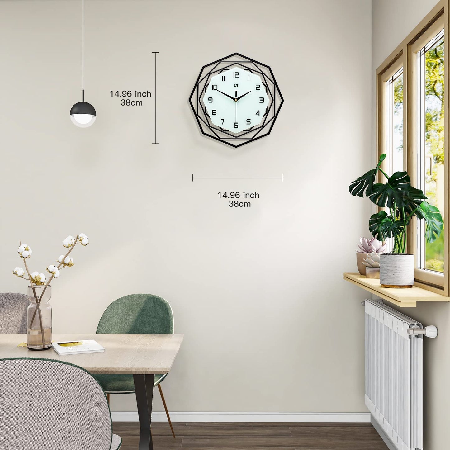 JUJUDA Large Wall Clock for Living Room Decor Modern Big Wall Clock for Kitchen Bedroom Home Decoration Extra Giant Black Clock Battery Operated for Dining Room Bathroom Office Decorative 15 Inch