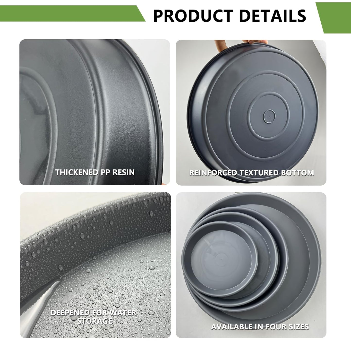 Garrdeen 9 Pack Plant Saucer Set, 3pcs 8 inch 3pcs 10 inch 3pcs 12 inch Heavy Duty PP Plastic Pot Trays, Durable Water Catcher Plates & Drip Trays for Indoor Outdoor Gardening