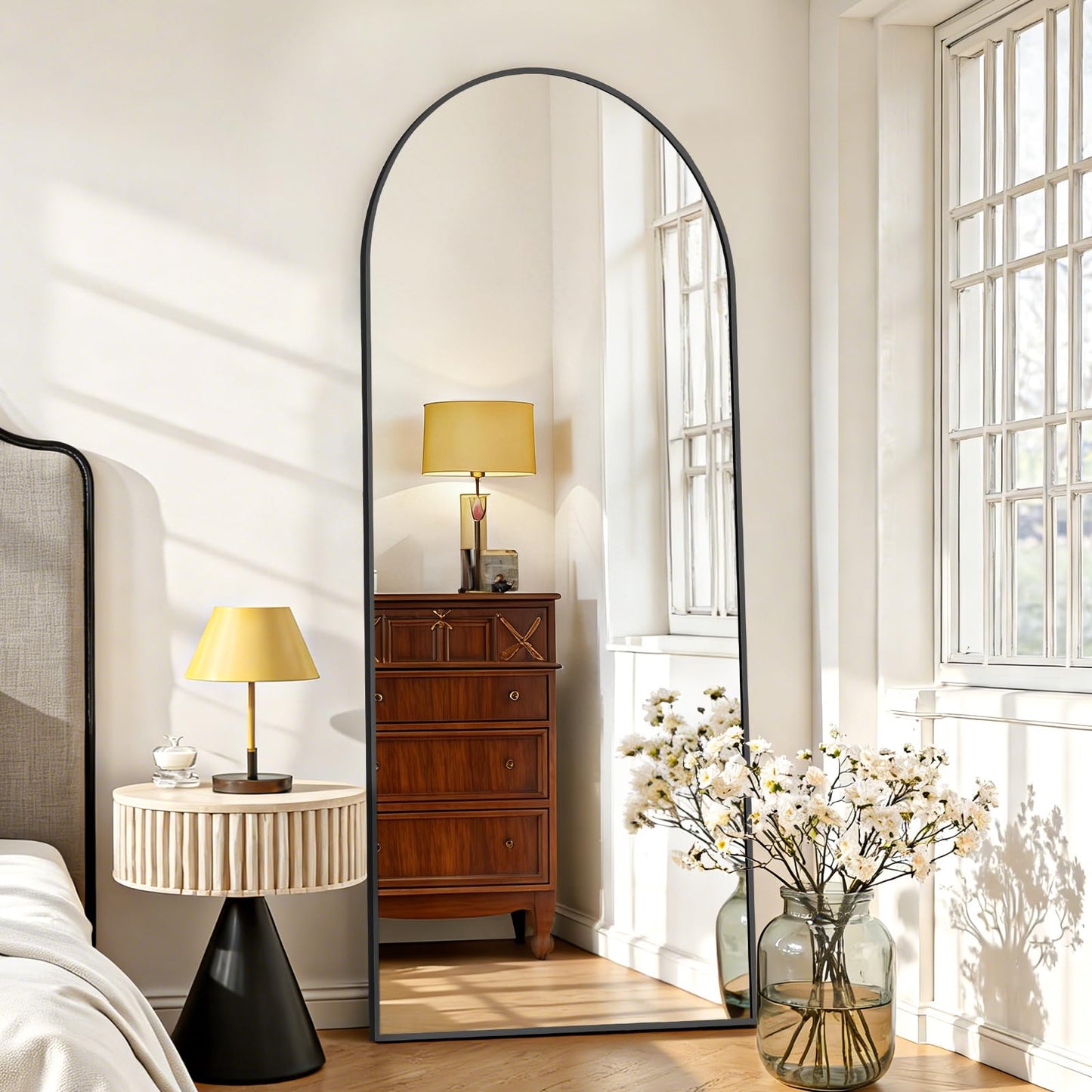 Mirror Full Length 64"x21" Full Body Floor Mirror with Stand, Shatterproof Glass, Aluminum Alloy Frame, Free Standing Wall Mounted or Leaning Arched Mirrors for Bedroom Living Room Entryway