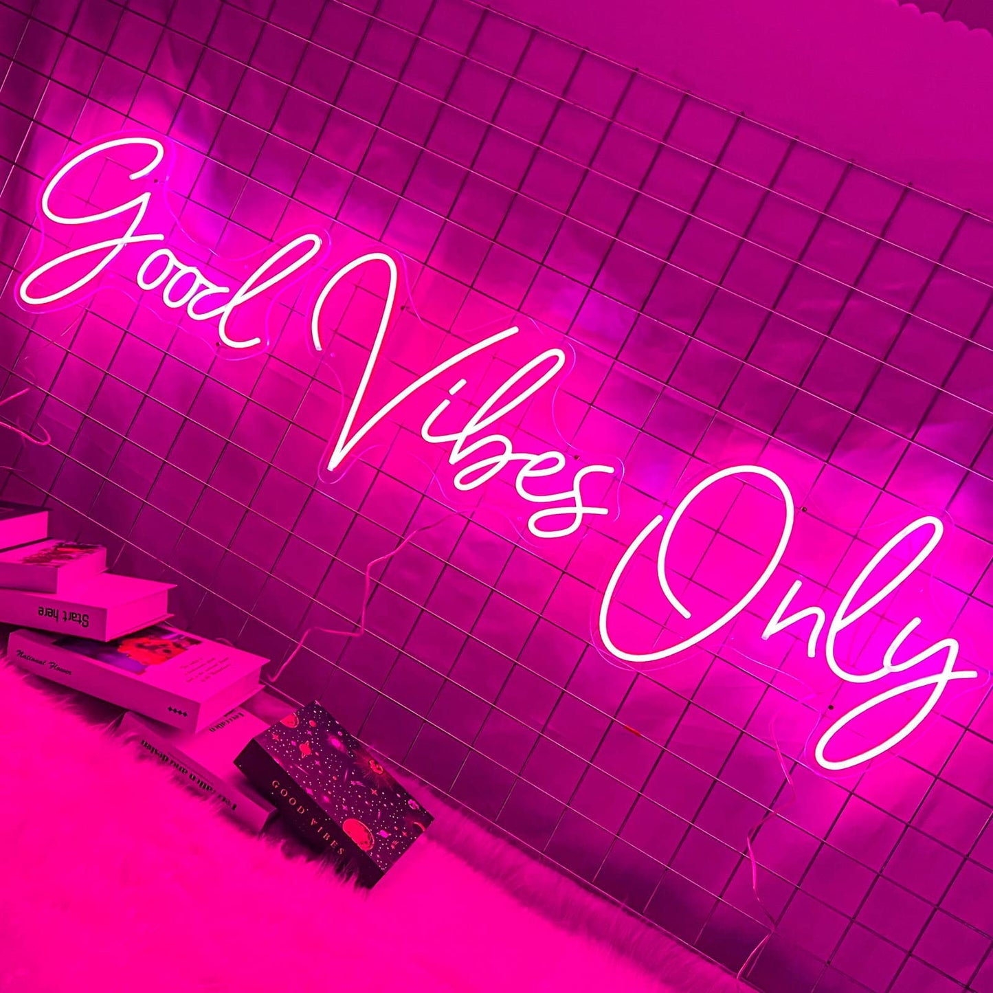Good Vibes Only Neon Signs for Wall Decor -56.57" x 13.5" Pink large Neon Sign LED Art Decorative Lights with Dimmable for Bedroom Home, Club Bar and Party Decor