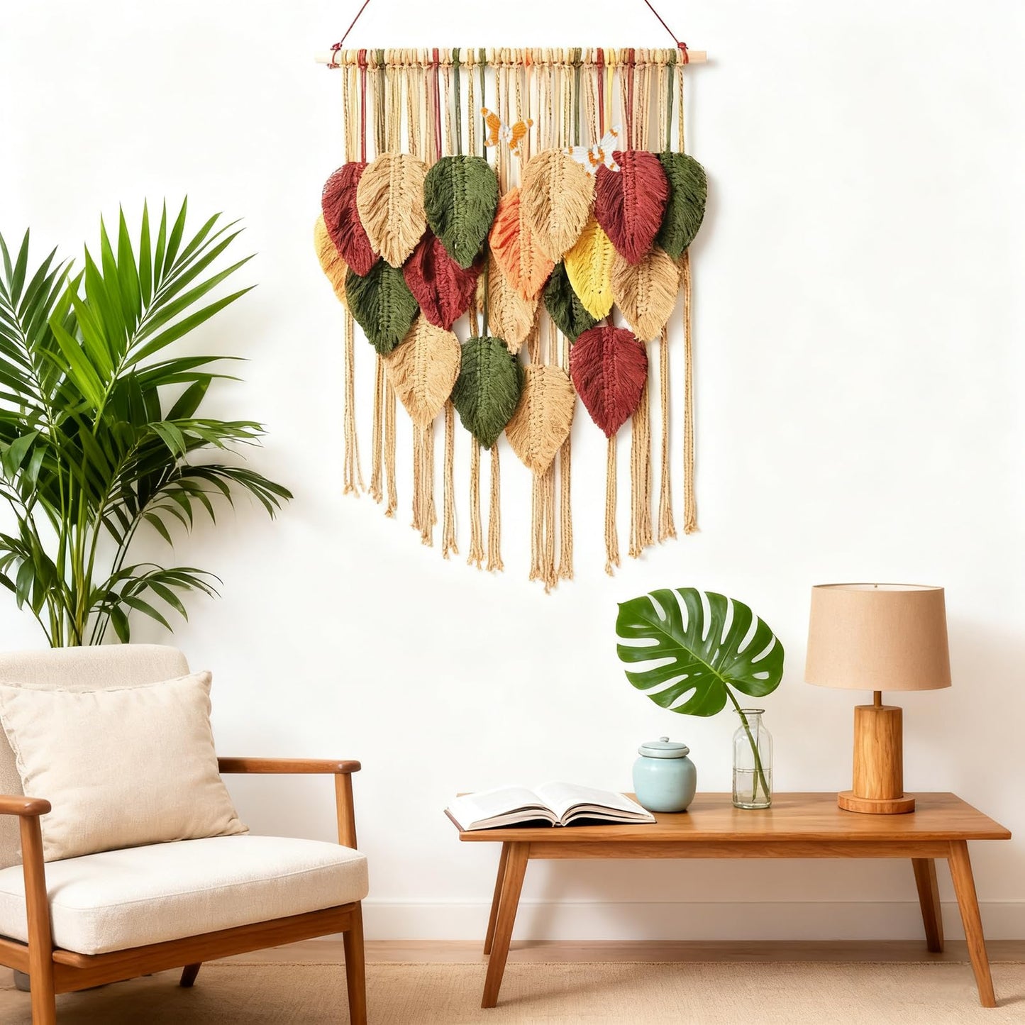 Macrame Leaf Wall Hanging Boho Wall Tapestry Handmade Woven Wall Decor Crochet Wall Art for Home Office Apartment (23.6" W x 31.5" L)