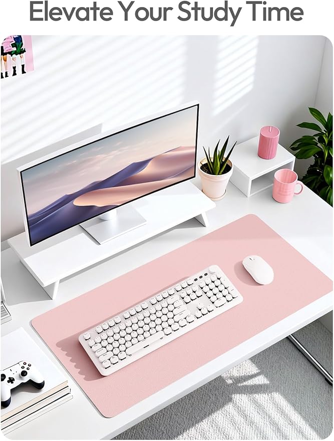YSAGi Leather Desk Protector, Office Mat, Large Mouse Mat, Non-Slip PU Leather Blotter, Laptop Desk Mat, Waterproof Writing Pad for Office and Home(Light Pink, 40" x 24")