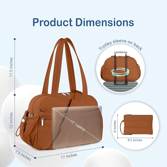 TOPDesign Travel Duffel Bag for Women, Puffer Gym Bag Sports Tote with Wet Pocket, Carry On Weekender with Luggage Sleeve (Brown)
