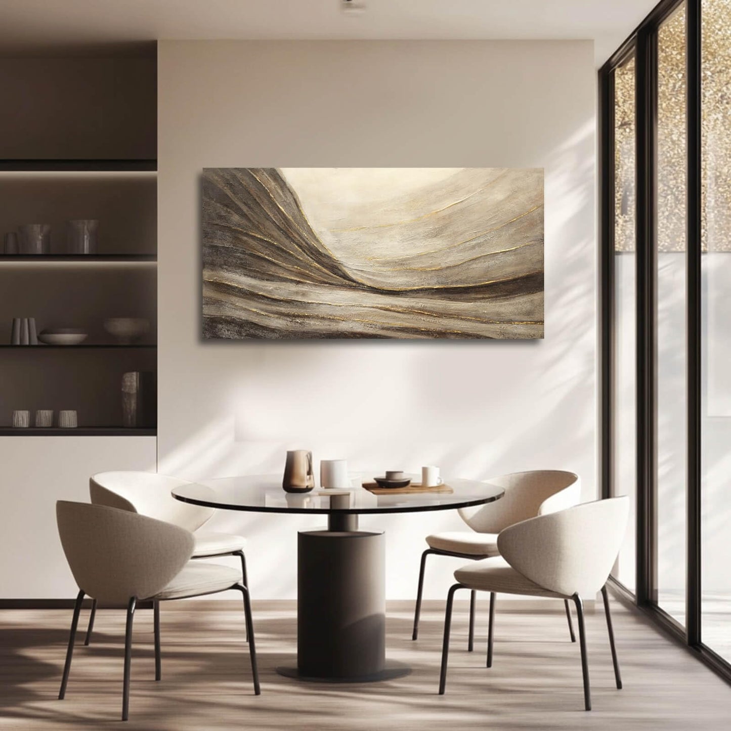 WINKAILIN Brown Wall Decor Abstract Wall Art Gold Line Painting Living Room Wall Decorations Dark Grey Photo Prints for Kitchen 24x48 Inch Textured Wall Art