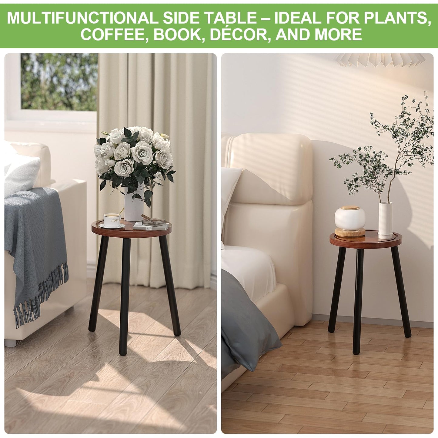 Vecxoty 2-Pack Wood Plant Stands Indoor, 16.7" Tall Plant Stand Outdoor Mid-Century Plant Stool, Single Plant Table Modern Small Round Side/End Table for Living Room, Balcony, Office(Brown)