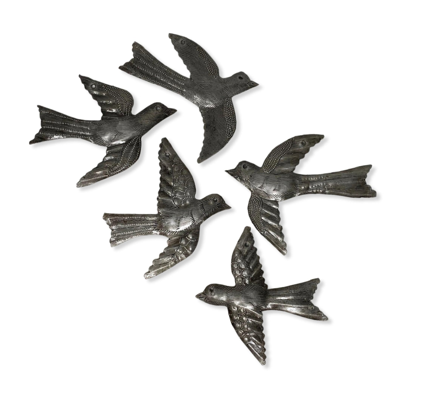 It's Cactus Set of 5 Small Birds Flying, Decorative Bird, Metal Wall Hanging Ornaments, Haitian Recycled Figurines, Nature Inspired 4 x 5 Inches