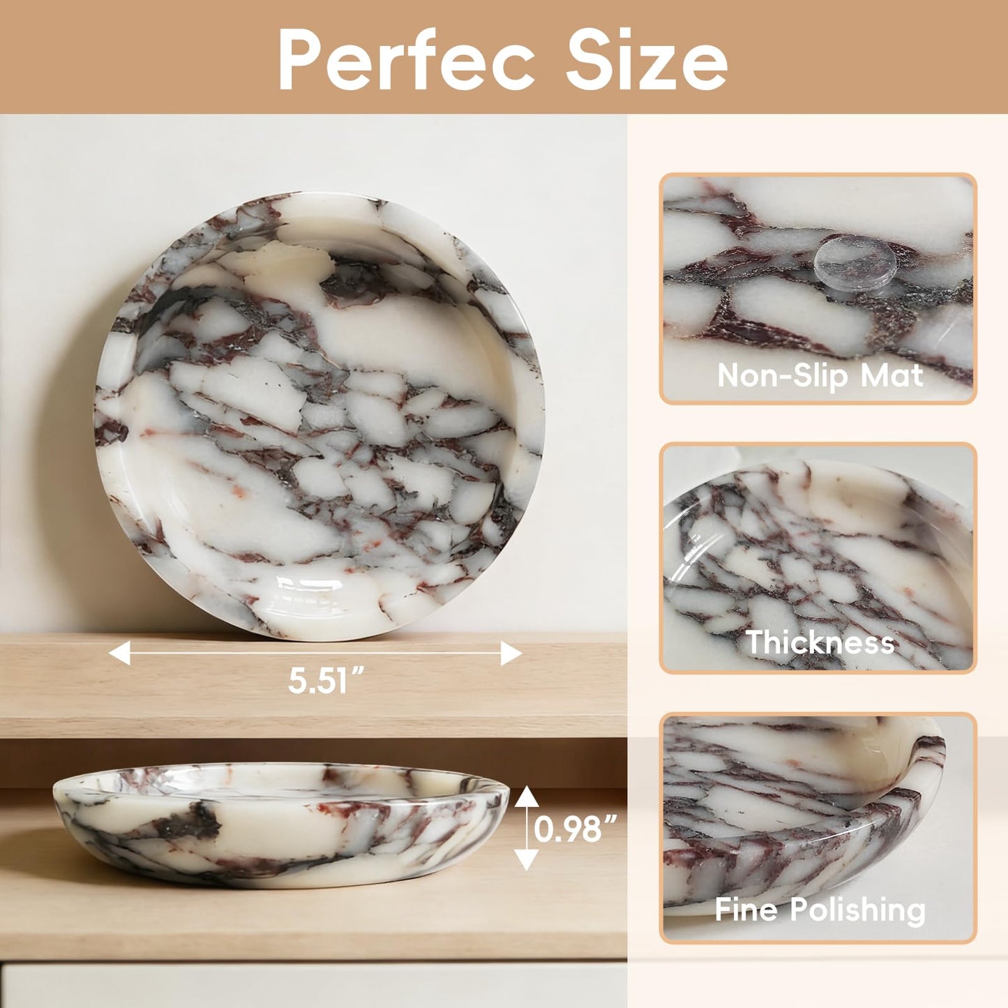 SZGYCSM Jewelry Tray,5.5"x5.5" Marble Jewelry Tray for Entryway Table,Countertop Bathroom, Kitchen Dresser,Marble Tray,Waiting for Storage of Small Trinket,Home Decor Organizer