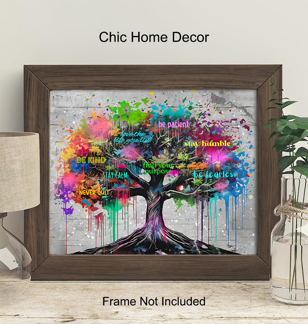 Inspirational Tree of Life Wall Art - Home Office Gifts for Women - Boss lady - Womens empowerment - Growth mindset - Success Wall Art - Graffiti Decor - Banksy Print - Motivational poster