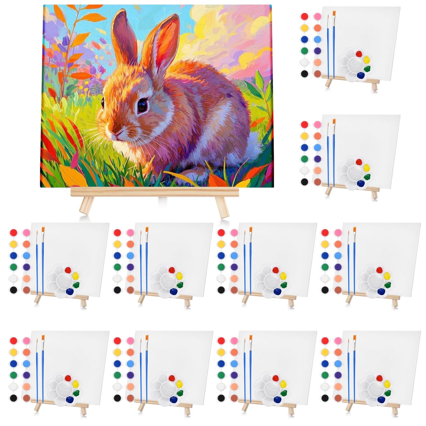 10 Set Canvas Painting Kit, 8 x 10In Canvas Boards with Easels, 12 Color Acrylic Paints, Brushes, Palettes, Art Supplies for Beginners – Paint and Sip Kit for Adults, Couples Painting Kit Date Night