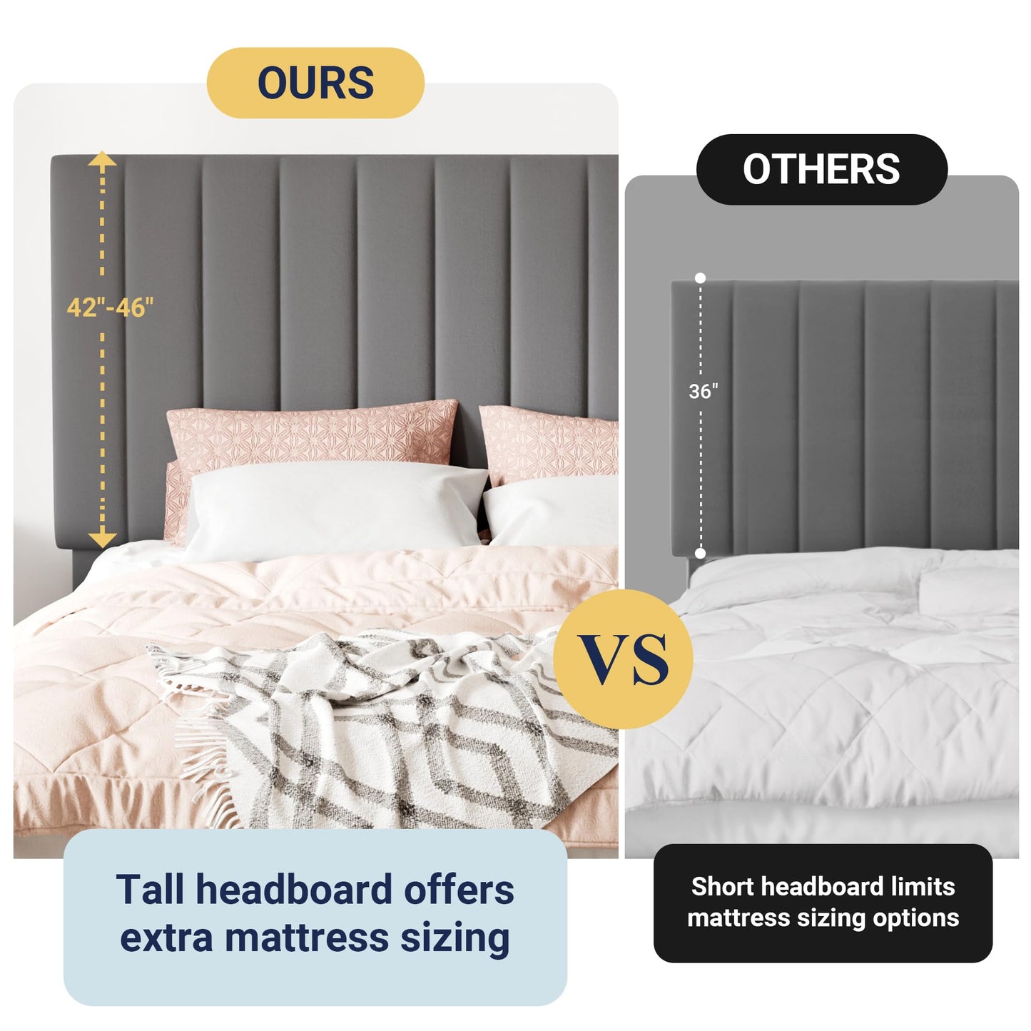 Allewie King Size Storage Bed Frame, Vertical Channel Tufted Adjustable Headboard, Velvet Upholstered Platform Bed with 4 Oversized Underbed Drawers, Wooden Slats Support, No Box Spring Needed, Grey